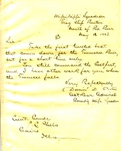 Lettera di David D. Porter, U. S. S. Benton, foce del Red River, a Seth Ledyard Phelps, Cairo, Illinois, 12 maggio 1863 da David D. Porter
