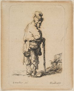 Mendicante appoggiato a un bastone