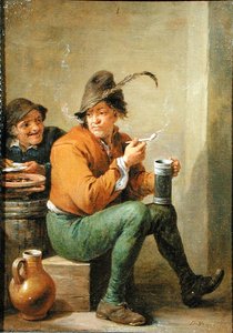 Contadino con una brocca di terracotta e una pipa di argilla da David III Teniers