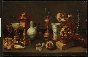 Natura morta con conchiglie, con nautilo, vasi, bicchieri e rami di corallo da David II Ryckaert