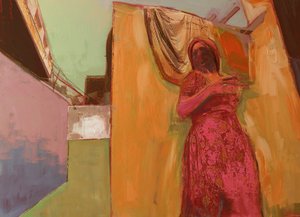 Donna in abito rosa, 2016