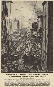 Una nave da guerra che prende carburante in mare, Prima Guerra Mondiale da David Muirhead Bone