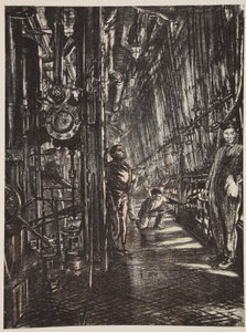 Una sala caldaie su una nave da guerra, illustrazione da 