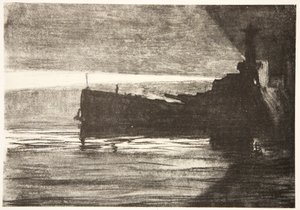 Avvicinamento a una nave da guerra di notte, illustrazione da 