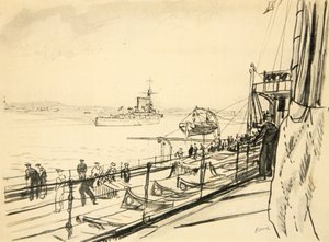 Dal ponte posteriore di una nave da guerra, illustrazione da 