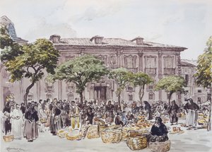 Mercato fuori da un palazzo, Oviedo da David Muirhead Bone