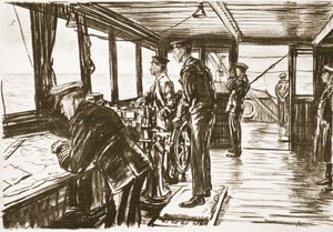 Il ponte di una nave mercantile in mare, illustrazione da 