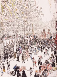 La bandiera della città e i giganti, Processione del Corpus Domini, le Ramblas, Barcellona, 8 giugno