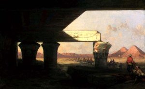 Paesaggio egiziano con vista lontana delle piramidi da David Roberts