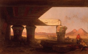 Paesaggio egiziano con vista lontana sulle piramidi da David Roberts