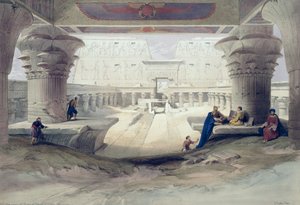 Vista da sotto il portico del Tempio di Edfou, Alto Egitto, tavola 32 dal Volume I di Egitto e Nubia, inciso da Louis Haghe (1806-85), pub. 1846