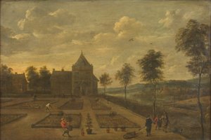 Un giardino davanti a una residenza di campagna da David Teniers II