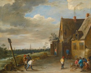 Gioco dei nove birilli con vista su Anversa da David Teniers the Younger