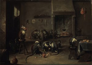 Scimmie in cucina, 1640s