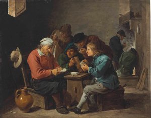 Contadini che giocano a carte in un interno da David Teniers the Younger