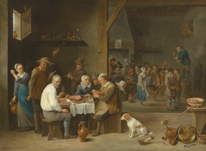 La cena a base di prosciutto da David Teniers the Younger