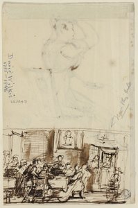 Persone a un tavolo (recto), e studio per Toilette del cottage (verso) da David Wilkie
