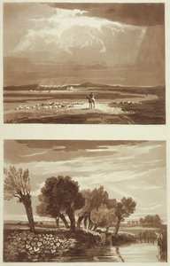 Un Effetto dopo una tempesta... e Effetto Transitorio, Vista nelle Paludi di Battersea, illustrazioni da A Treatise on Landscape and Effect in Water Colours, 1841 da David after Cox