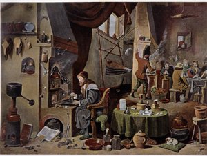 Un laboratorio di alchimista nel XVII secolo - secondo il dipinto di David Téniers il Giovane da David the Younger (after) Teniers