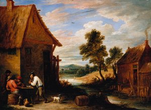 Paesaggio fluviale con contadini fuori da una taverna da David Teniers the Younger