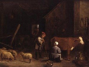 Un pastorello che parla con una lattaia in una stalla da David Teniers the Younger