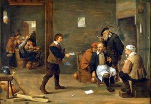 Un gruppo di uomini che si riscaldano davanti a un camino. da David Teniers the Younger