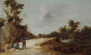 Contadini che riposano su un sentiero in un paesaggio roccioso e boscoso da David Teniers the Younger