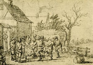 Contadini che ballano davanti a una casa da David Teniers the Younger