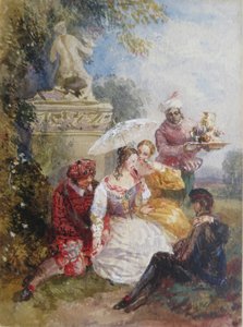 Ospiti eleganti a una festa in maschera in una casa di campagna da David the younger Cox