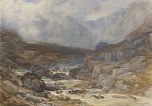 Scena di montagna gallese con fiume in piena da David the younger Cox