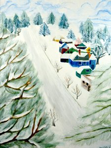 Village Snow, 2014, acrilico su tela da Deborah Eve Alastra