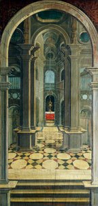 Prospettiva dipinta da Defendente Ferrari, nella sezione posteriore del coro del XVI secolo, Chiesa di San Girolamo, Biella, Italia da Defendente Ferrari