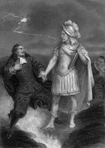Opera Don Giovanni di Moliere: Don Giovanni con la statua del Comandante, incisione di Delannoy su disegno di G. Staal (1870)