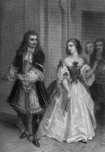 Opera teatrale Il Misantropo di Moliere: Alceste, Celimene, Eliante, Philinte incisione di Delannoy su disegno di G. Staal (1870)