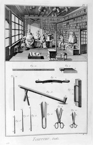Negozio di pellicciai con pareti foderate di muffole e pelli appese alle travi, 1751-1777 da Denis Diderot