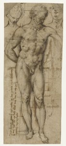 Studio di un Uomo Nudo (Ercole?) e Due Teste di Donne