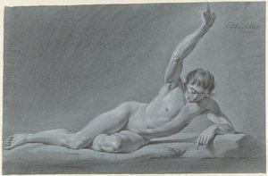 Nudo maschile sdraiato con braccio alzato