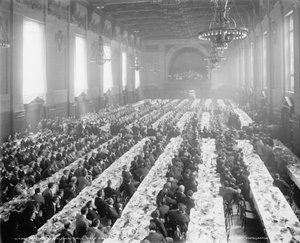 Banchetto nella Sala degli Alumni [cioè, University Commons], Yale College, Connecticut, c.1900-06 da Detroit Publishing Co.