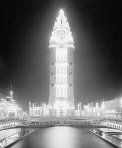 Dreamland di notte, Coney Island, New York City, c.1905 (foto b/n)
