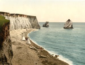 Arco di Freshwater Bay e Stag Rocks, Isola di Wight, Inghilterra da Detroit Publishing Co.