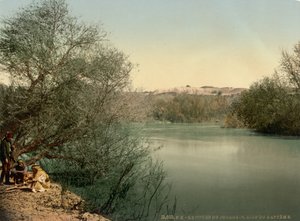 Luogo del battesimo, fiume Giordano, Terra Santa, 1890-1900 circa (stampa fotocromatica) da Detroit Publishing Co.