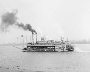 Barca fluviale, fiume Mississippi, USA, c.1906 (foto in bianco e nero)