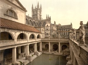 Bagni romani e abbazia, Bath, 1890-1900 circa (stampa fotocromatica) da Detroit Publishing Co.