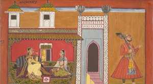Una Cortigiana e il suo Amante Separati da un Litigio: Pagina da una serie di Rasamanjari da Devidasa of Nurpur