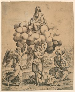 Gli arcangeli Michele, Gabriele e Raffaele adorano la Madonna e il Bambino