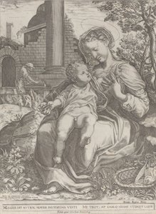 La Sacra Famiglia in Egitto, con Giuseppe come falegname sullo sfondo, [1577], ripubblicato 1774