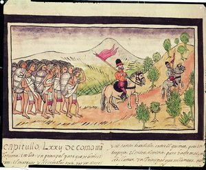 Fol.204v Gli indiani Totonac aiutano i conquistadores a trasportare materiali, 1579 da Diego Duran