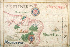 Foce del Rio delle Amazzoni, Brasile, dettaglio da un atlante mondiale, 1565