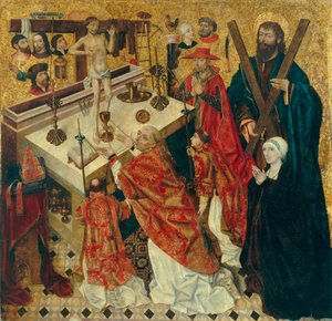Messa di San Gregorio - Dipinto di Diego de la Cruz (attivo 1482-1500) - prima del 1480 - Olio su legno - 168x168 - Museo Nazionale d