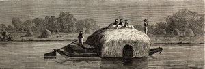 Taglio, raccolta e trasporto del foraggio sulle rive del Danubio. Disegno di Lancelot per illustrare il suo viaggio da Parigi a Bucarest nel 1860. Incisione in "Le tour du monde", a cura di Edouard Charton